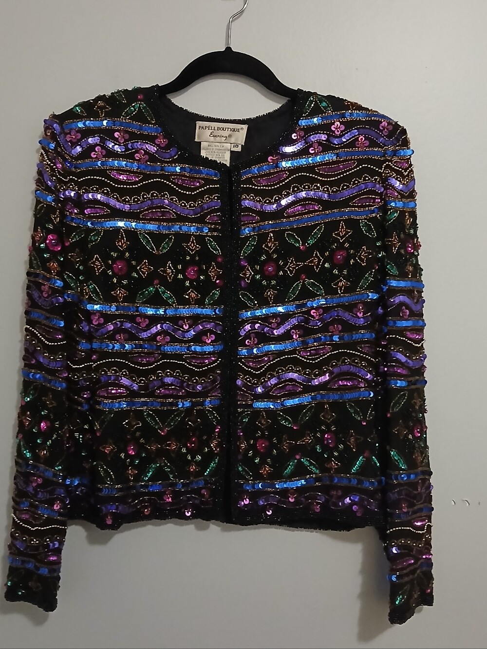 Papell Boutique Black Sequin & Bead Embellished Evening Jacket
